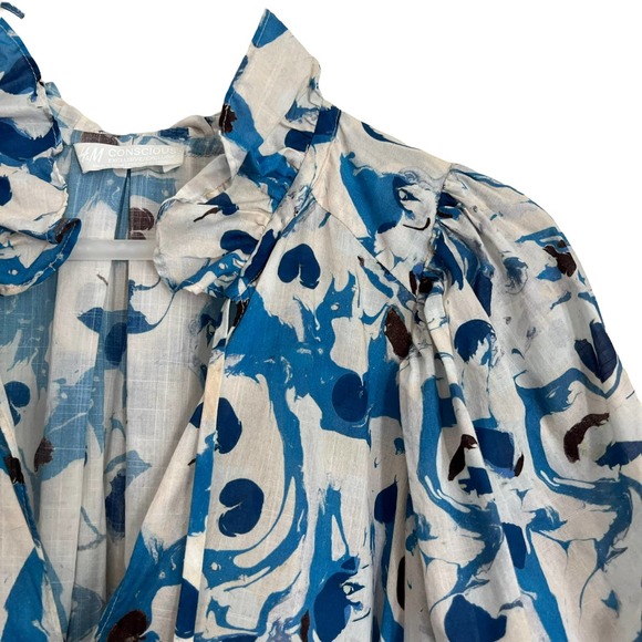 H&M Conscious Smock Dress with Puffed Sleeves Blue Watercolor Size Small - Picture 5 of 16
